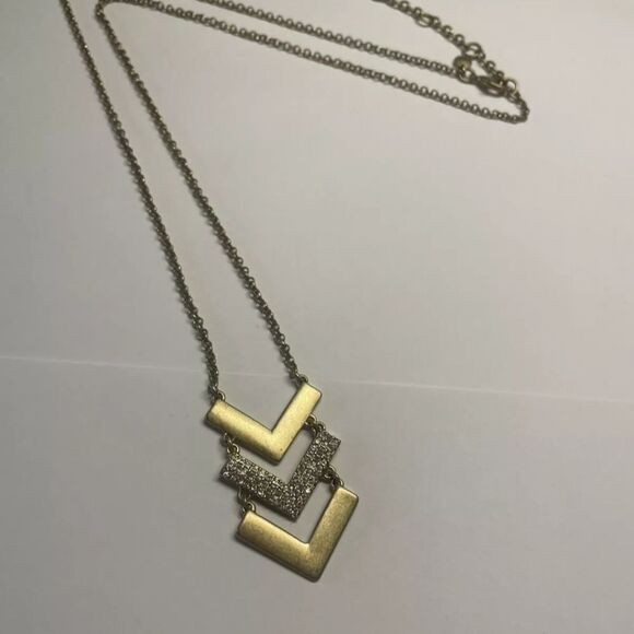 Signed J. Crew Matte Gold Tone Rhinestone Costume Statement Necklace - Picture 11 of 13